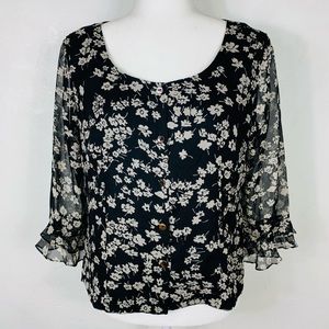 Vintage 90s Y2K Robbie Bee Size 12 P Floral Silk Blouse Top Button Down Sheer